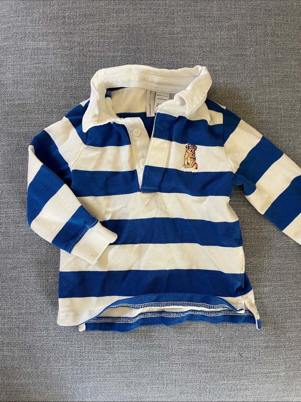 Janie and Jack Blue and White Striped Polo with Puppy Patch